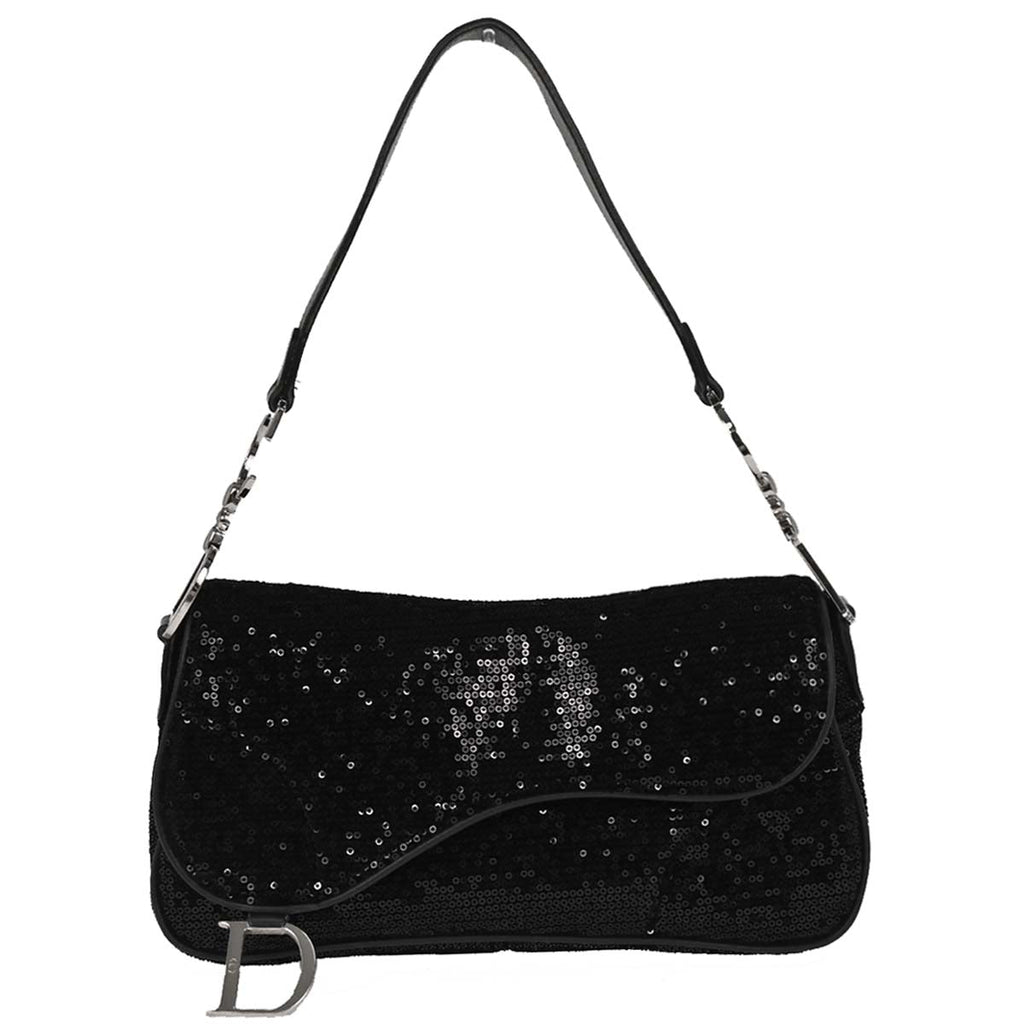Christian Dior Black Velvet Sequins Saddle Handbag