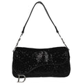 Christian Dior Black Velvet Sequins Saddle Handbag