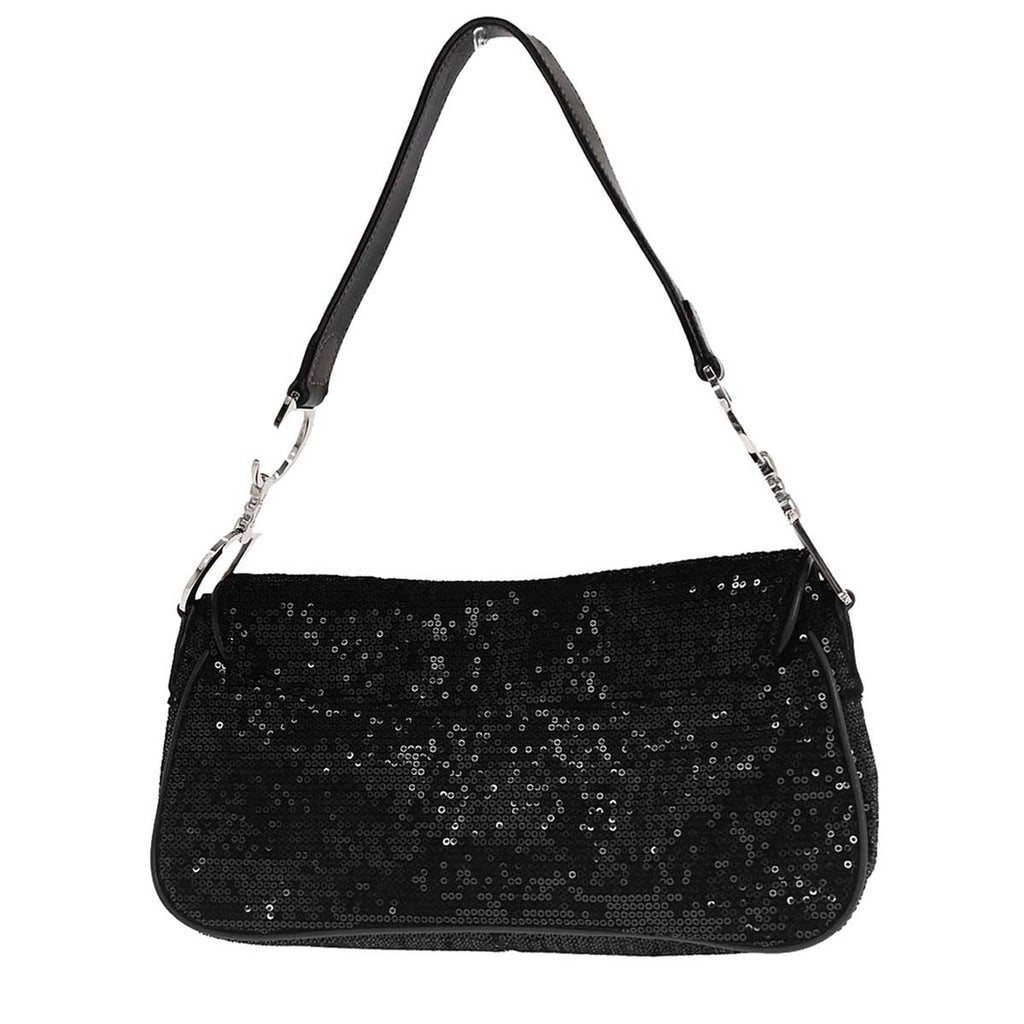 Christian Dior Black Velvet Sequins Saddle Handbag