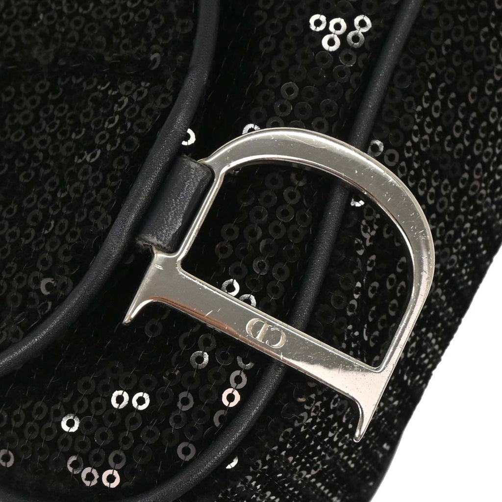 Christian Dior Black Velvet Sequins Saddle Handbag