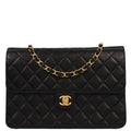 Chanel 2001-2003 Black Lambskin Turnlock Medium Half Flap Shoulder Bag