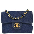 Chanel 1989-1991 Indigo Denim Mini Classic Square Flap Shoulder Bag