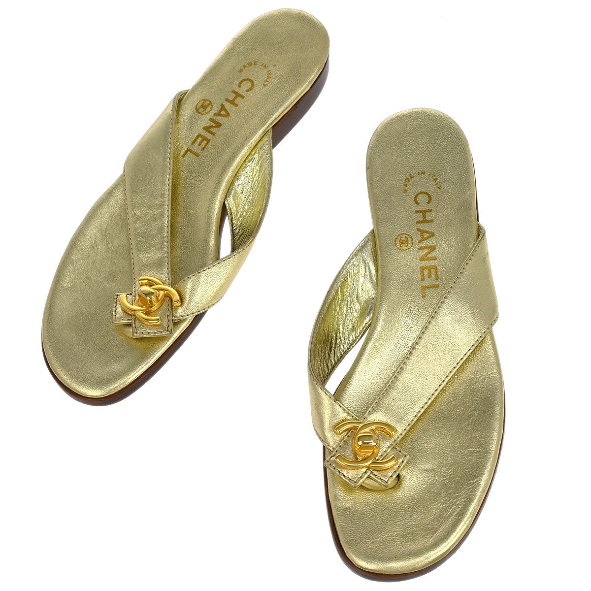 Chanel * Lambskin Turnlock Sandals Shoes #37