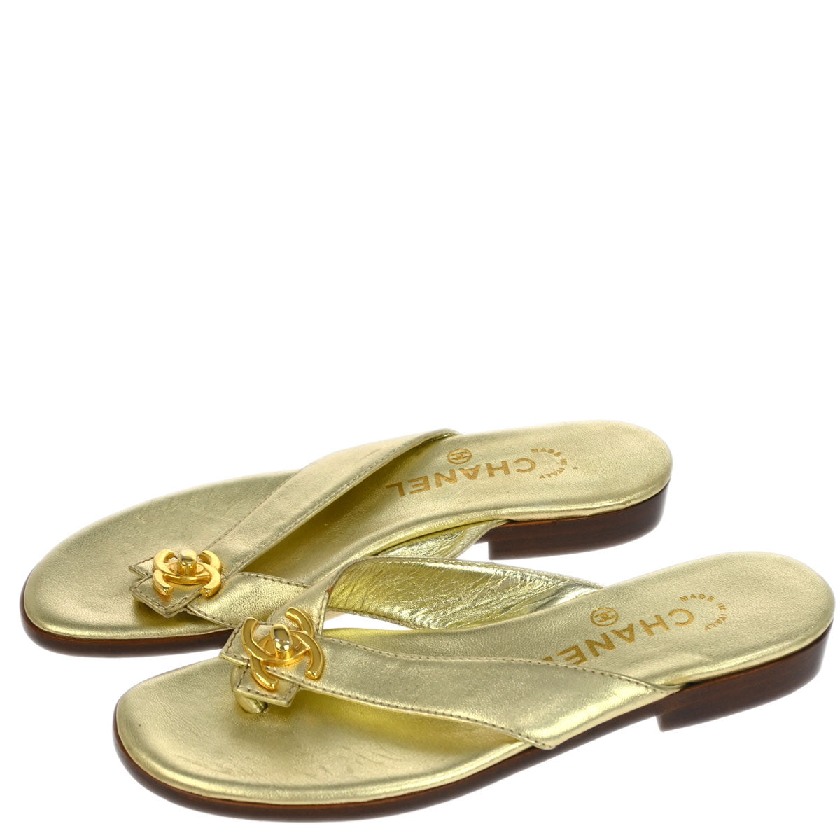 Chanel * Lambskin Turnlock Sandals Shoes #37