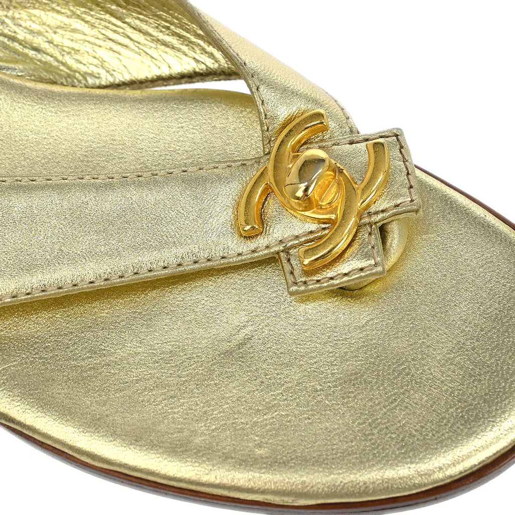 Chanel * Lambskin Turnlock Sandals Shoes #37
