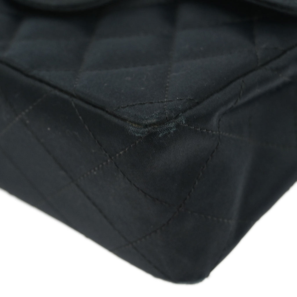 Chanel 1989-1991 Black Satin Mini Classic Square Flap Shoulder Bag