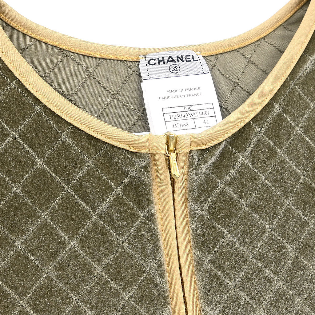 Chanel 2005 Zip Up Short Sleeve Jacket Khaki #42