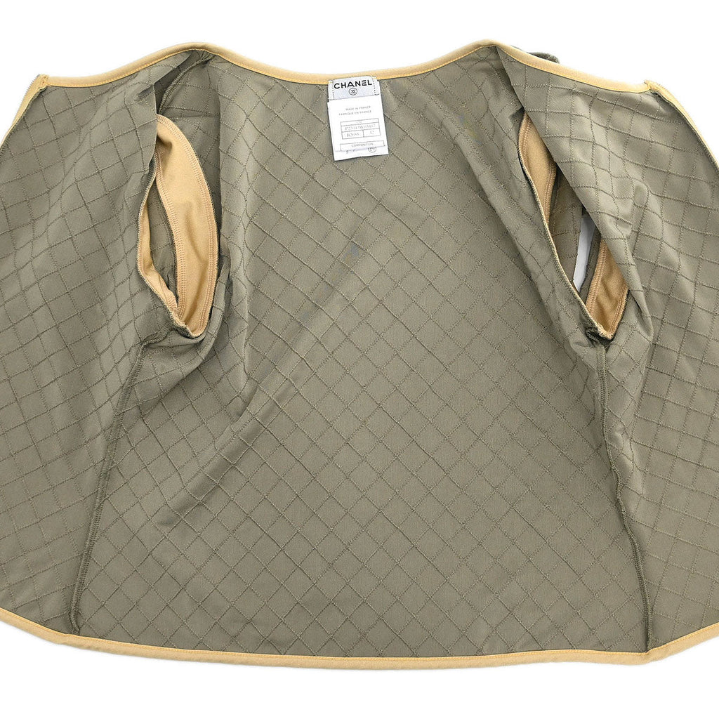 Chanel 2005 Zip Up Short Sleeve Jacket Khaki #42