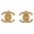 Chanel CC Turnlock Rhinestone Earrings Clip-On Gold Small 96A