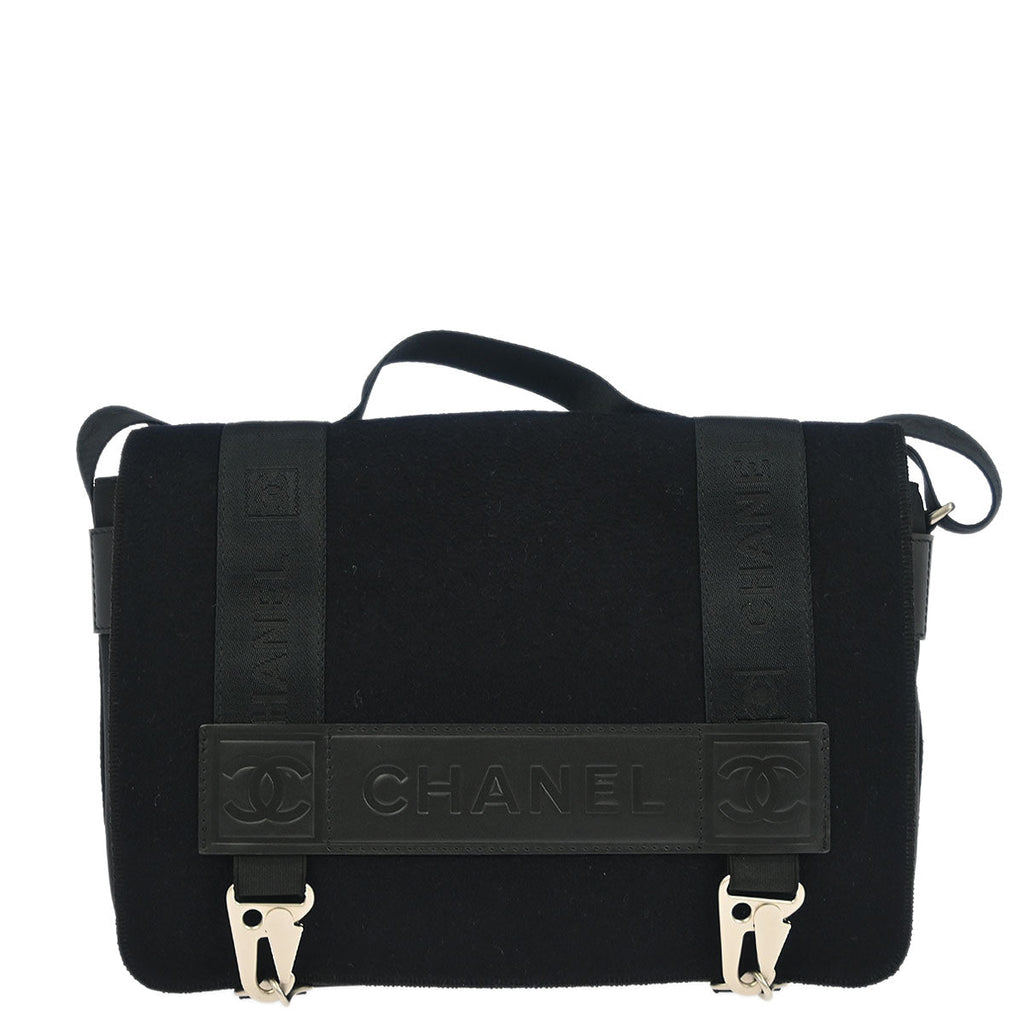 Chanel 2005-2006 Black Felt Nylon Sport Line 2way Shoulder Handbag