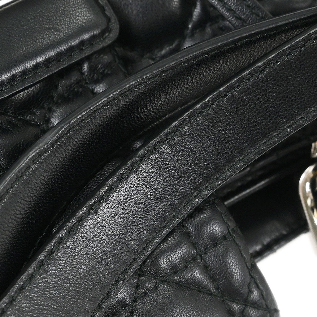 Christian Dior Black Lambskin Lady Dior Cannage Tote Handbag
