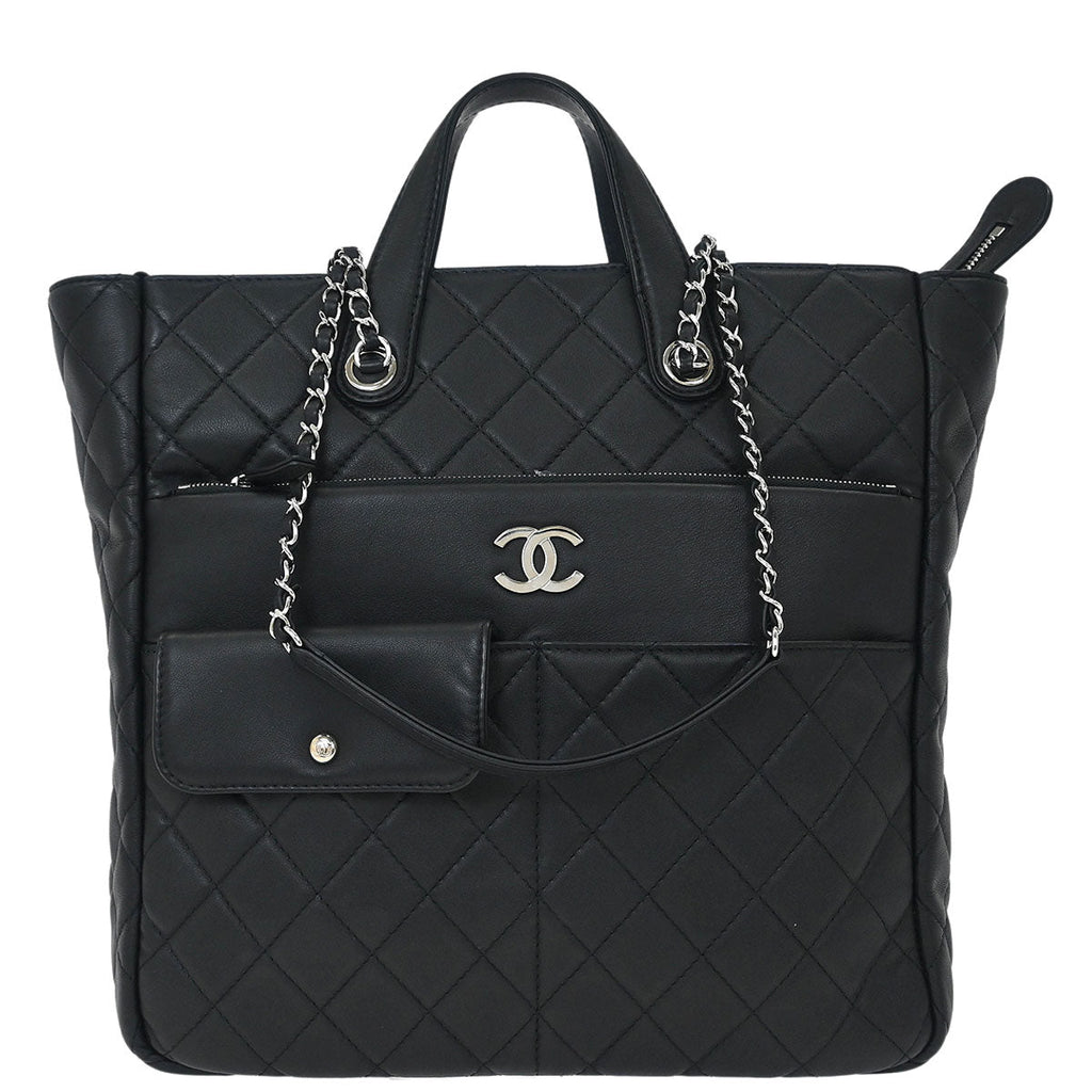 Chanel 2019 Black Lambskin Ultra Pocket Shopping Tote 2way Shoulder Handbag