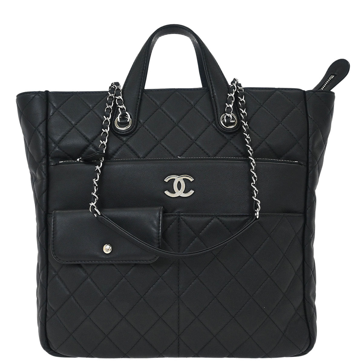Chanel 2019 Black Lambskin Ultra Pocket Shopping Tote 2way Shoulder Handbag