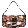 Fendi White Brown Canvas Beads Baguette Handbag