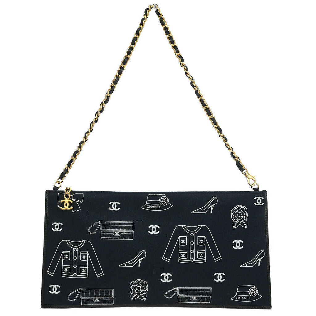 Chanel 2002-2003 Navy Canvas Icon Chain Handbag