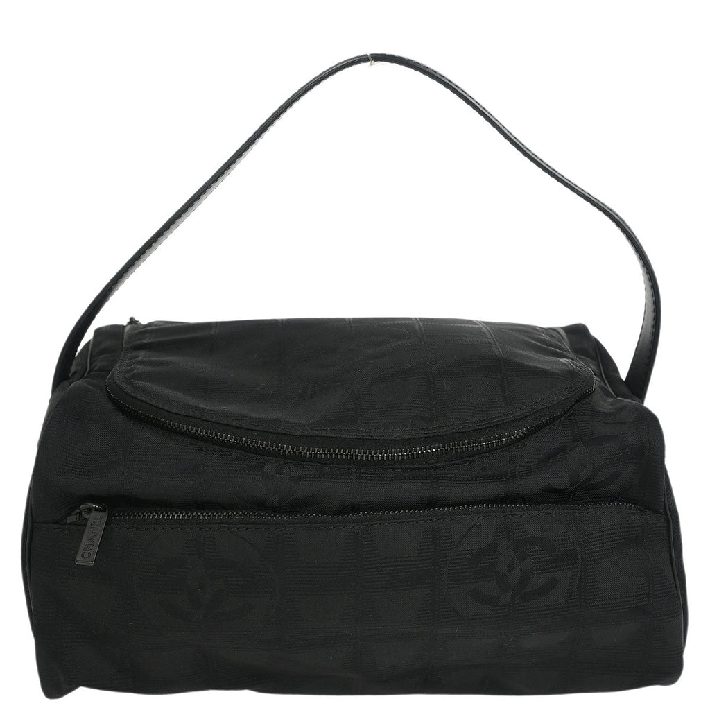 Chanel 2001-2003 Black Jacquard Nylon New Travel Line Vanity Handbag