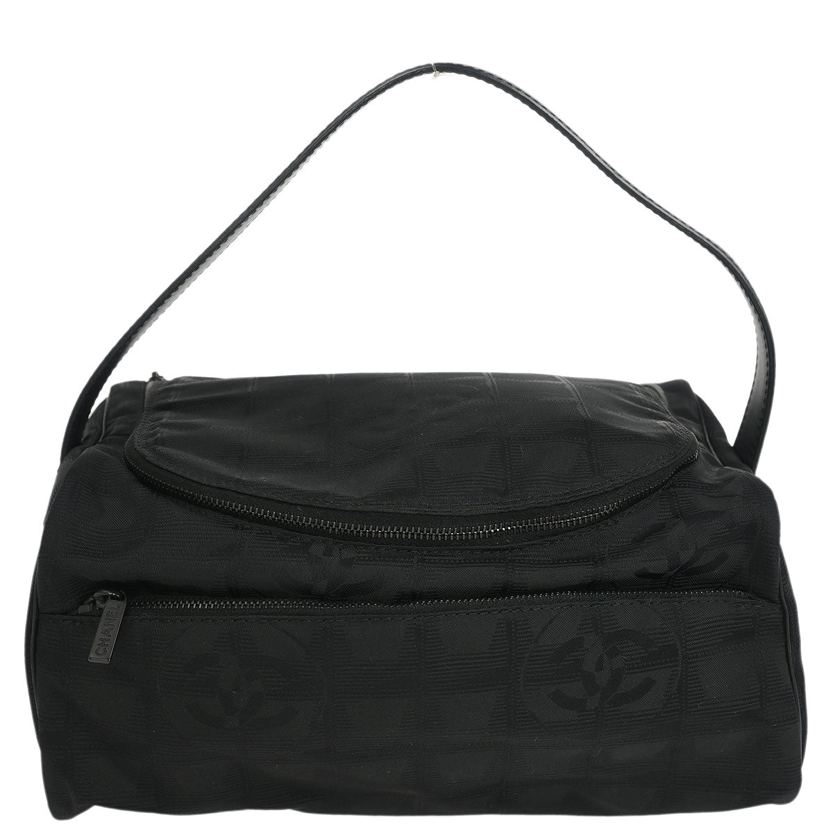 Chanel 2001-2003 Black Jacquard Nylon New Travel Line Vanity Handbag