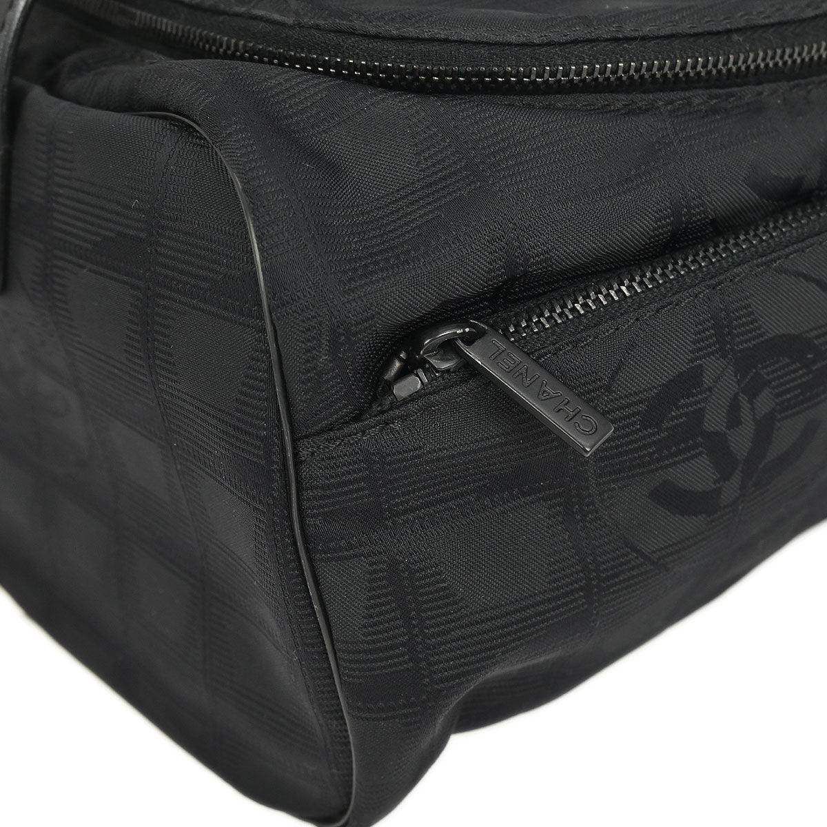 Chanel 2001-2003 Black Jacquard Nylon New Travel Line Vanity Handbag