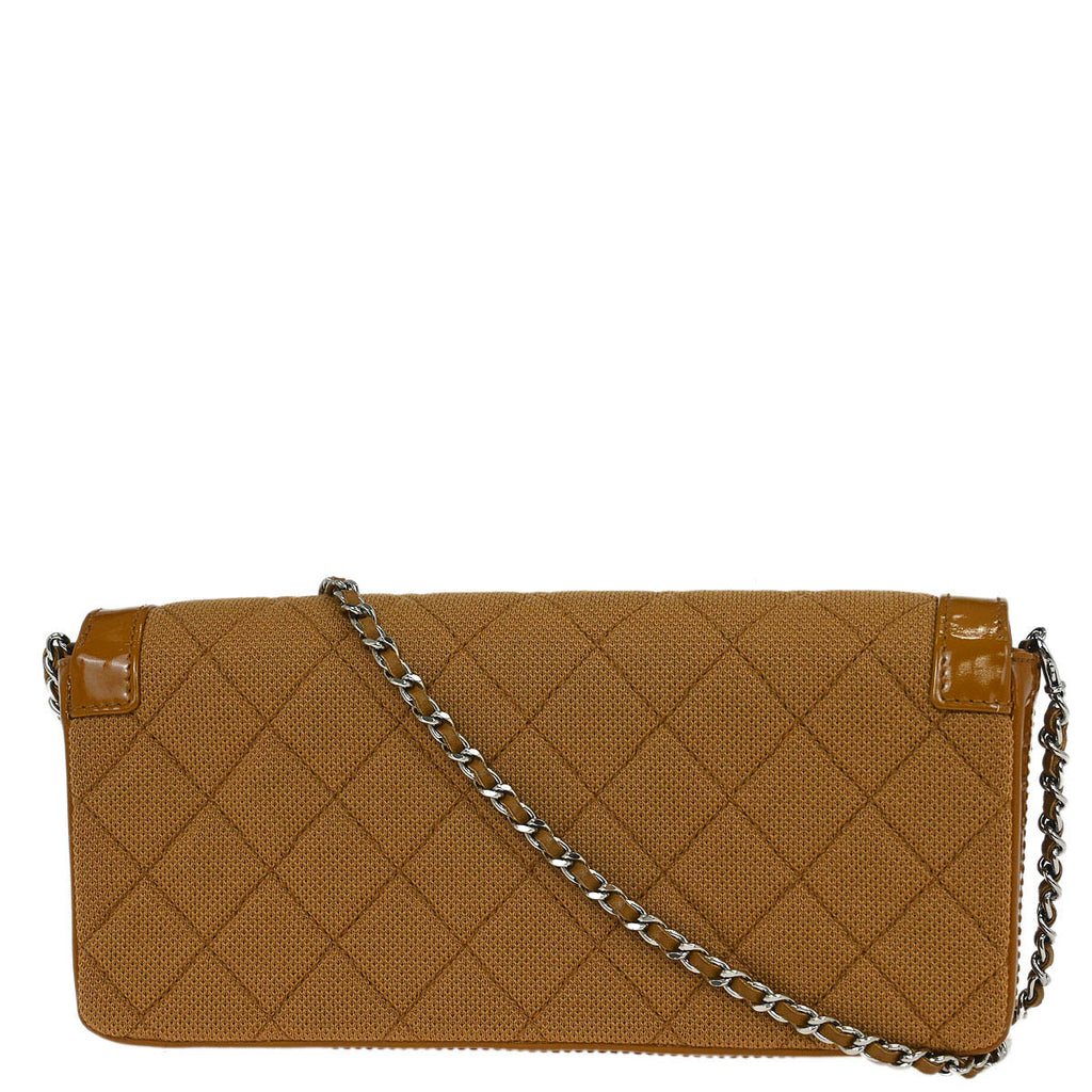 Chanel 2000-2002 Brown Cotton East West Mademoiselle Lock Shoulder Bag
