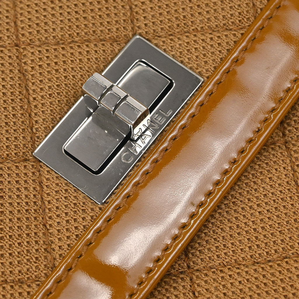 Chanel 2000-2002 Brown Cotton East West Mademoiselle Lock Shoulder Bag