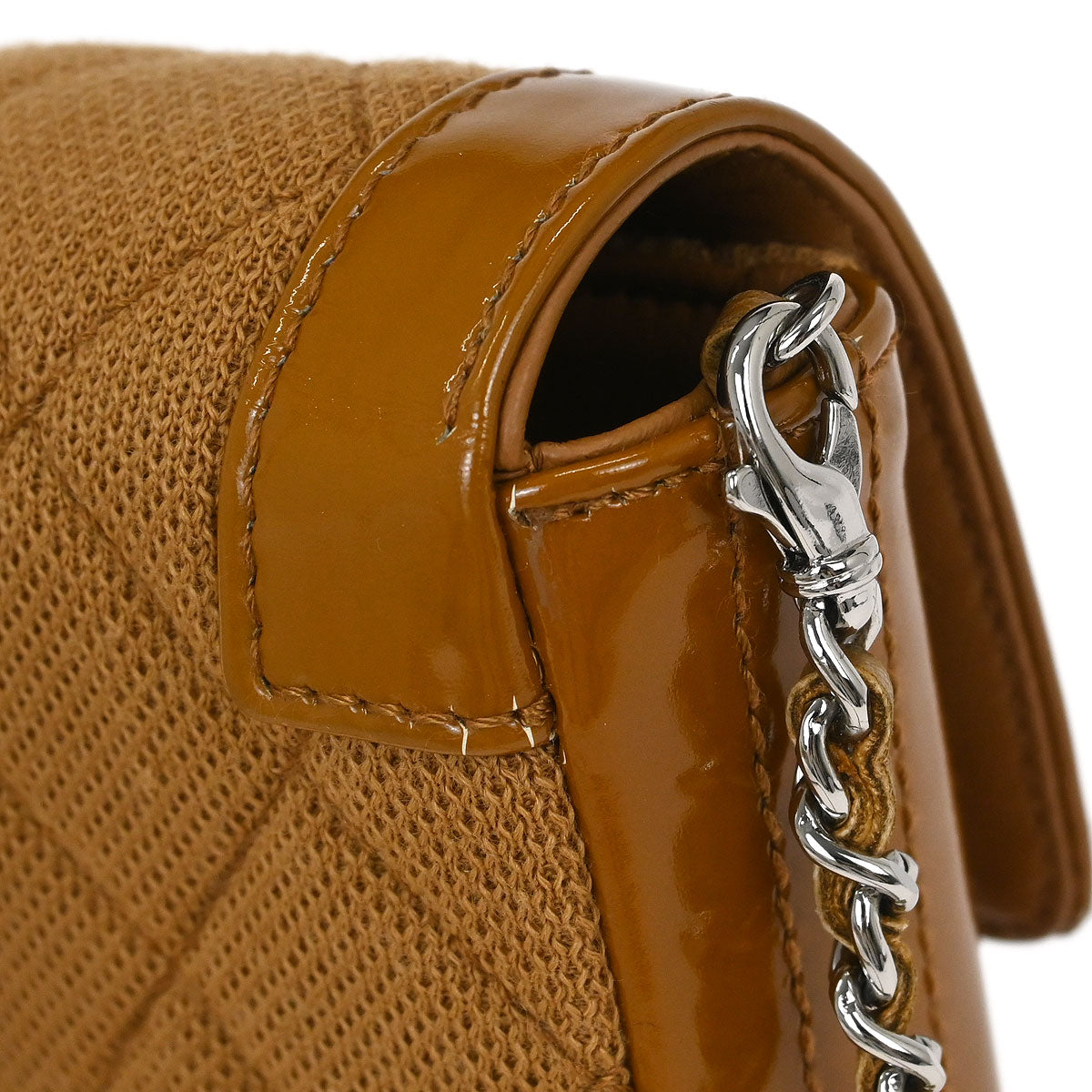 Chanel 2000-2002 Brown Cotton East West Mademoiselle Lock Shoulder Bag