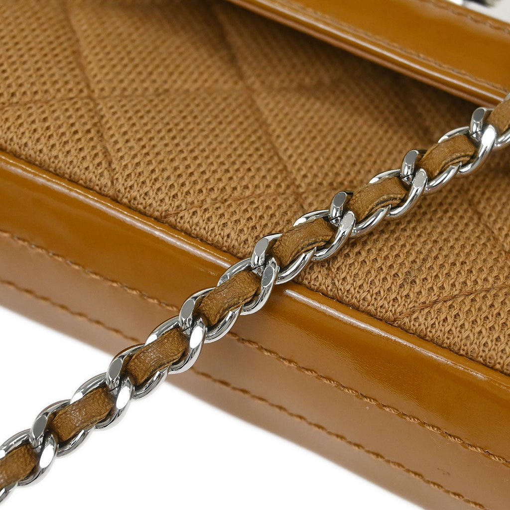 Chanel 2000-2002 Brown Cotton East West Mademoiselle Lock Shoulder Bag