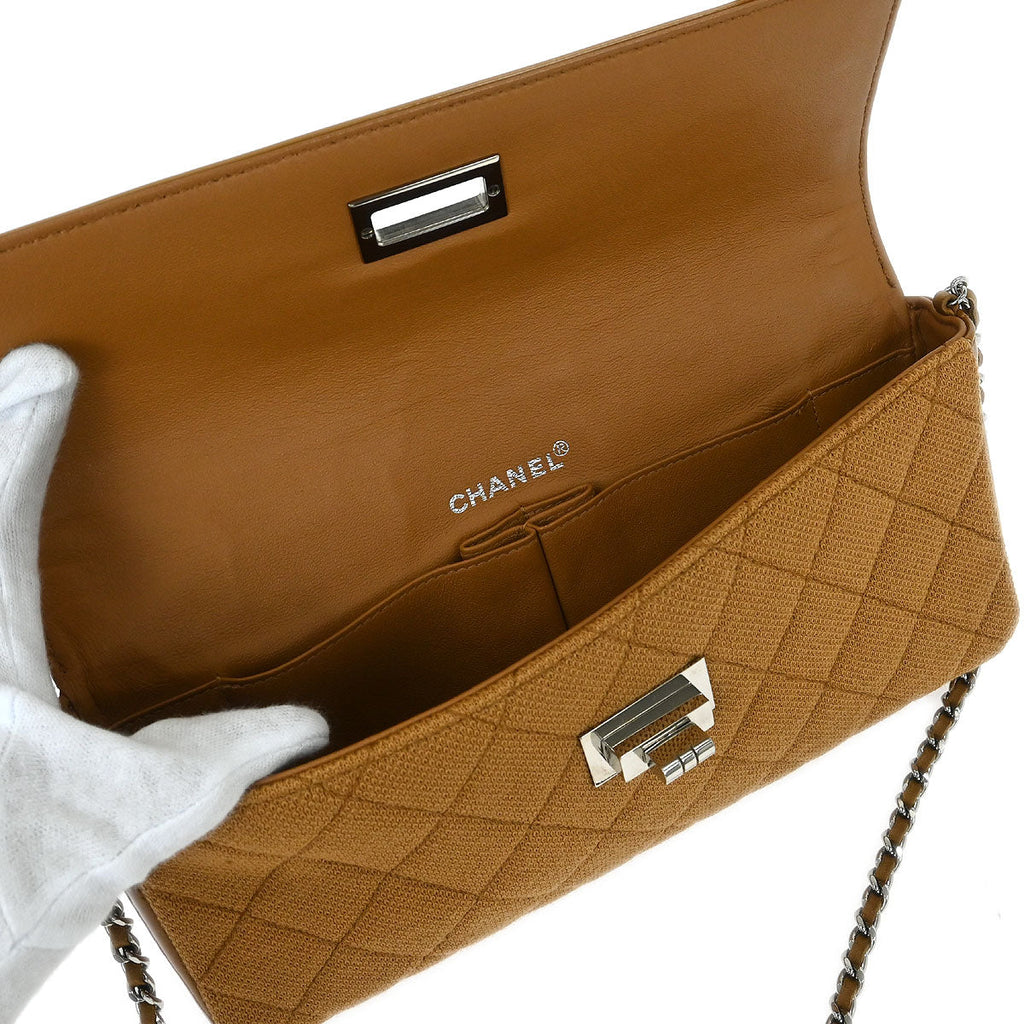 Chanel 2000-2002 Brown Cotton East West Mademoiselle Lock Shoulder Bag