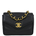 Chanel 1994-1996 Black Caviar Chevron Single Flap Shoulder Bag