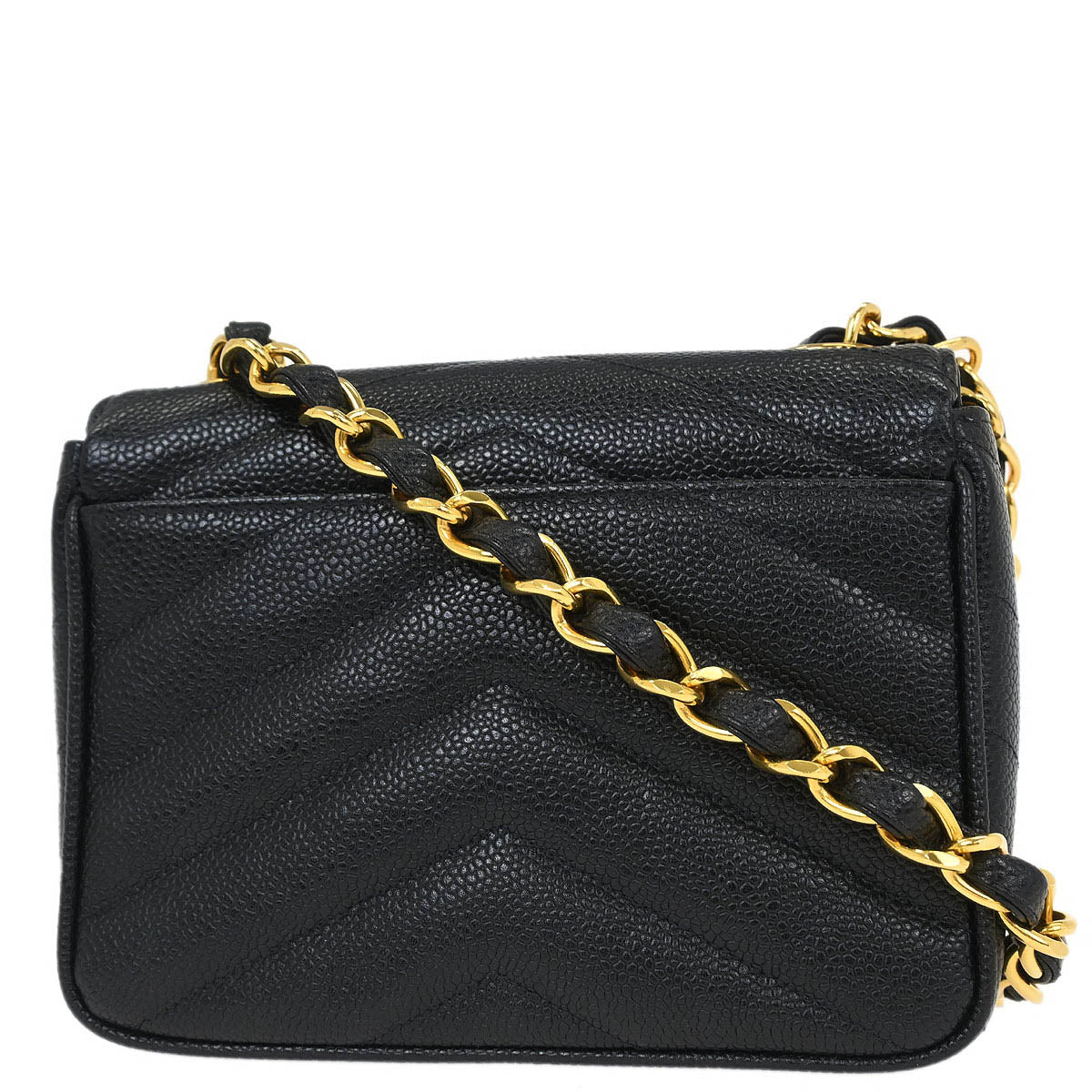 Chanel 1994-1996 Black Caviar Chevron Single Flap Shoulder Bag