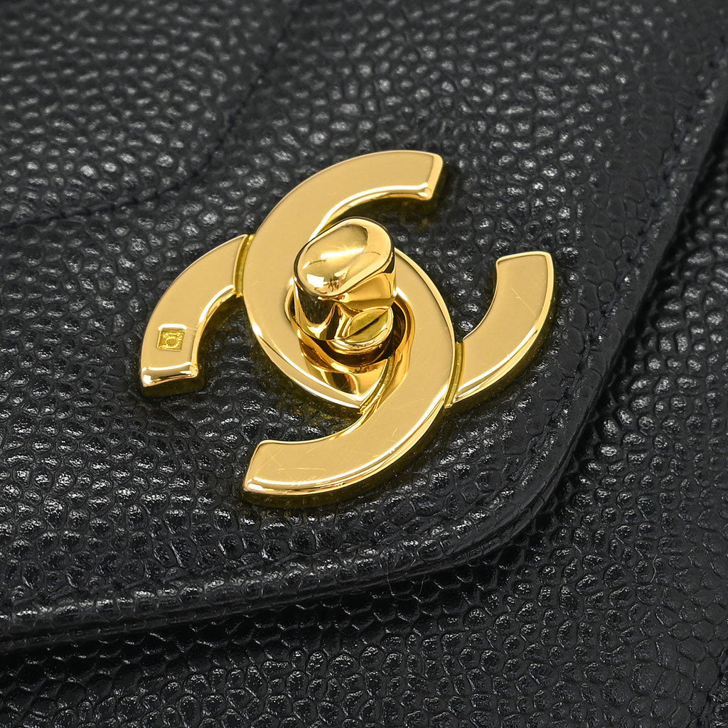 Chanel 1994-1996 Black Caviar Chevron Single Flap Shoulder Bag