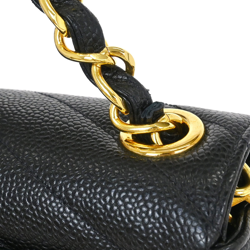 Chanel 1994-1996 Black Caviar Chevron Single Flap Shoulder Bag