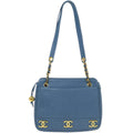 Chanel 1994-1996 Blue Calfskin Triple CC Shoulder Tote Bag