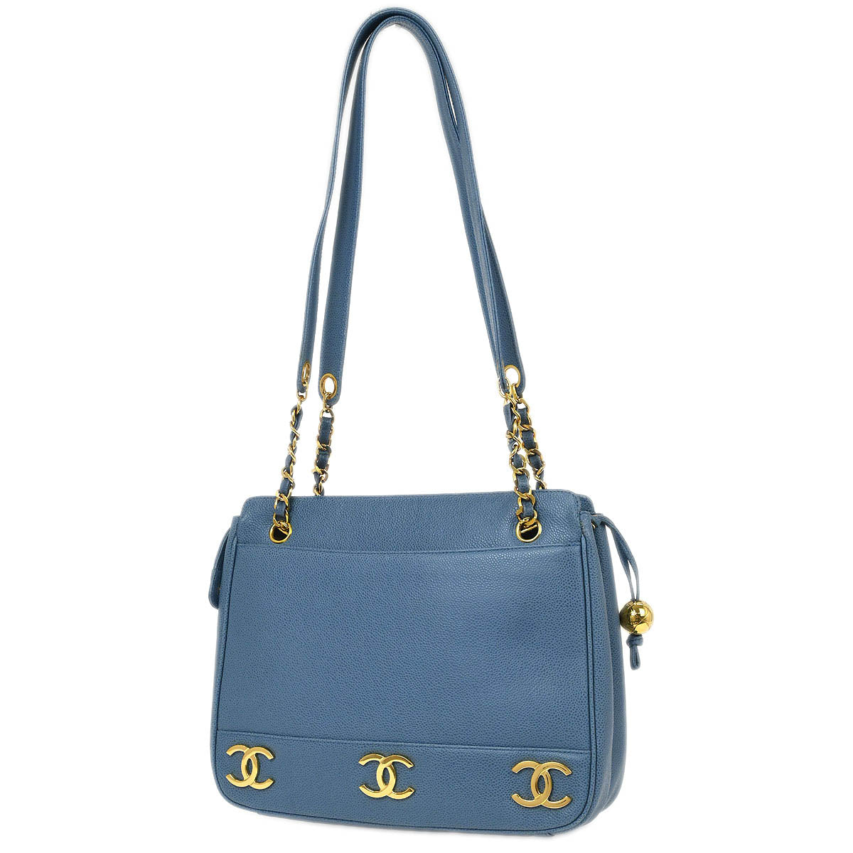 Chanel 1994-1996 Blue Calfskin Triple CC Shoulder Tote Bag