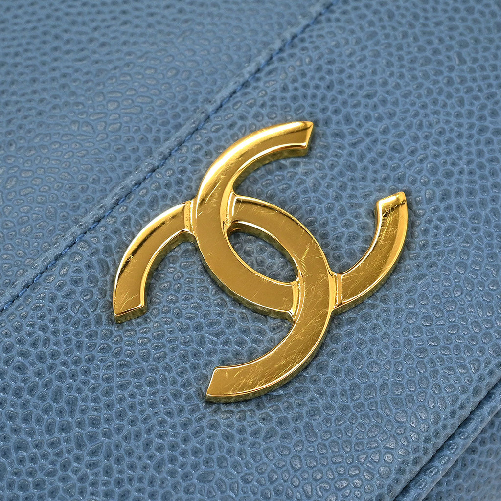 Chanel 1994-1996 Blue Calfskin Triple CC Shoulder Tote Bag