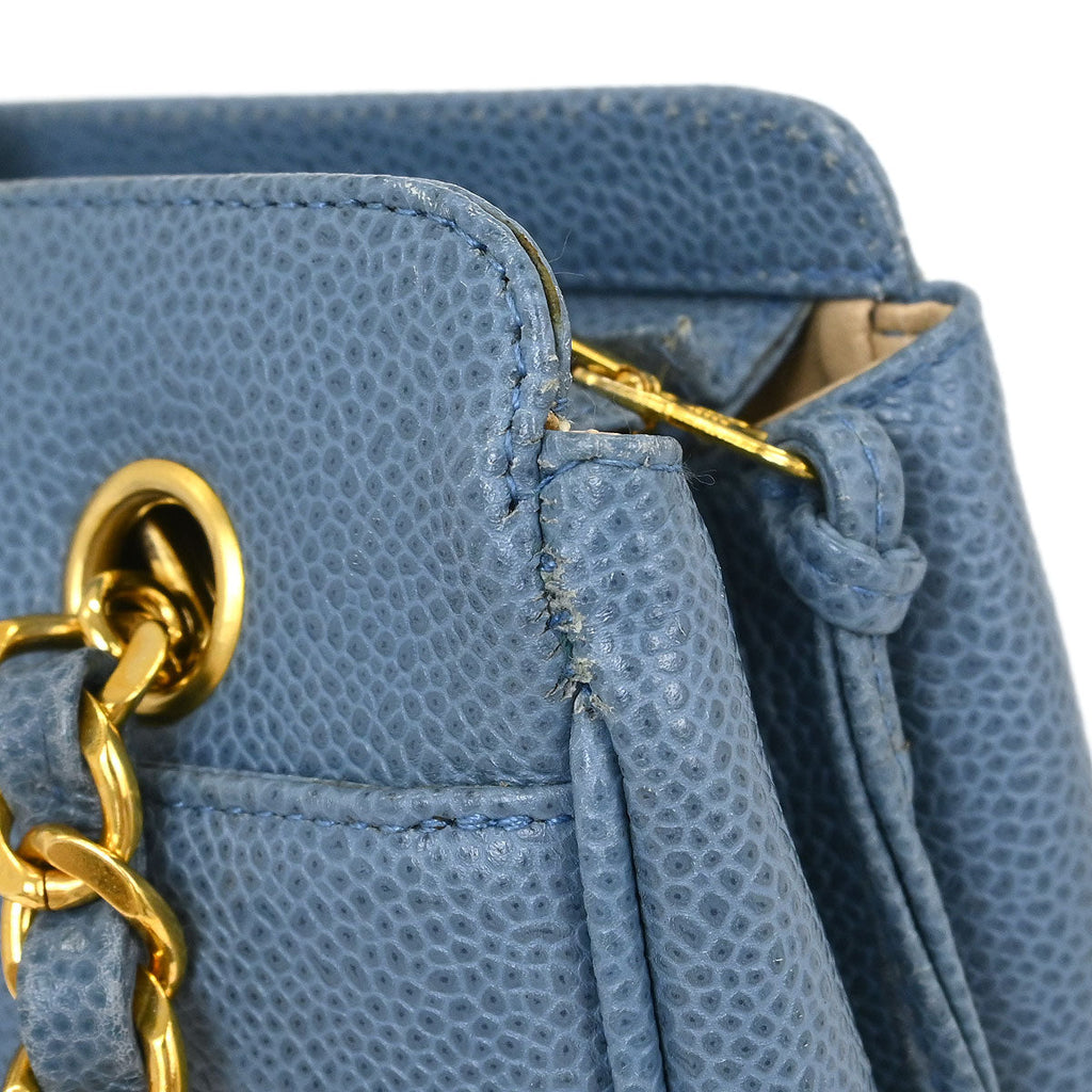 Chanel 1994-1996 Blue Calfskin Triple CC Shoulder Tote Bag