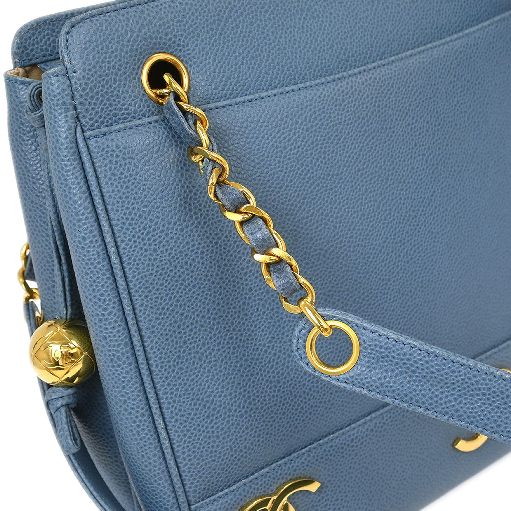 Chanel 1994-1996 Blue Calfskin Triple CC Shoulder Tote Bag
