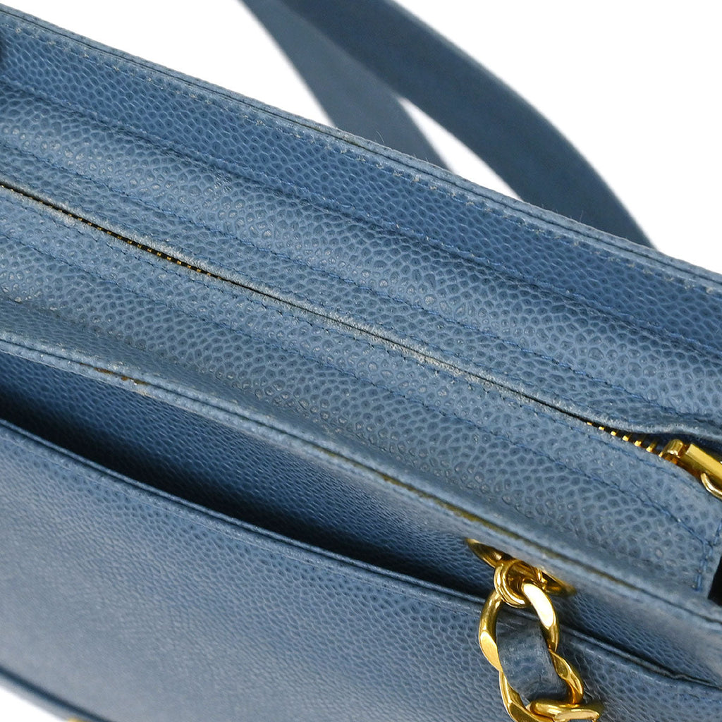Chanel 1994-1996 Blue Calfskin Triple CC Shoulder Tote Bag