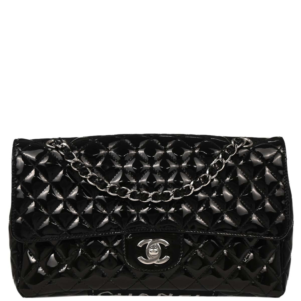 Chanel 2006-2008 Black Patent Leather Secret Label Single Flap Shoulder Bag