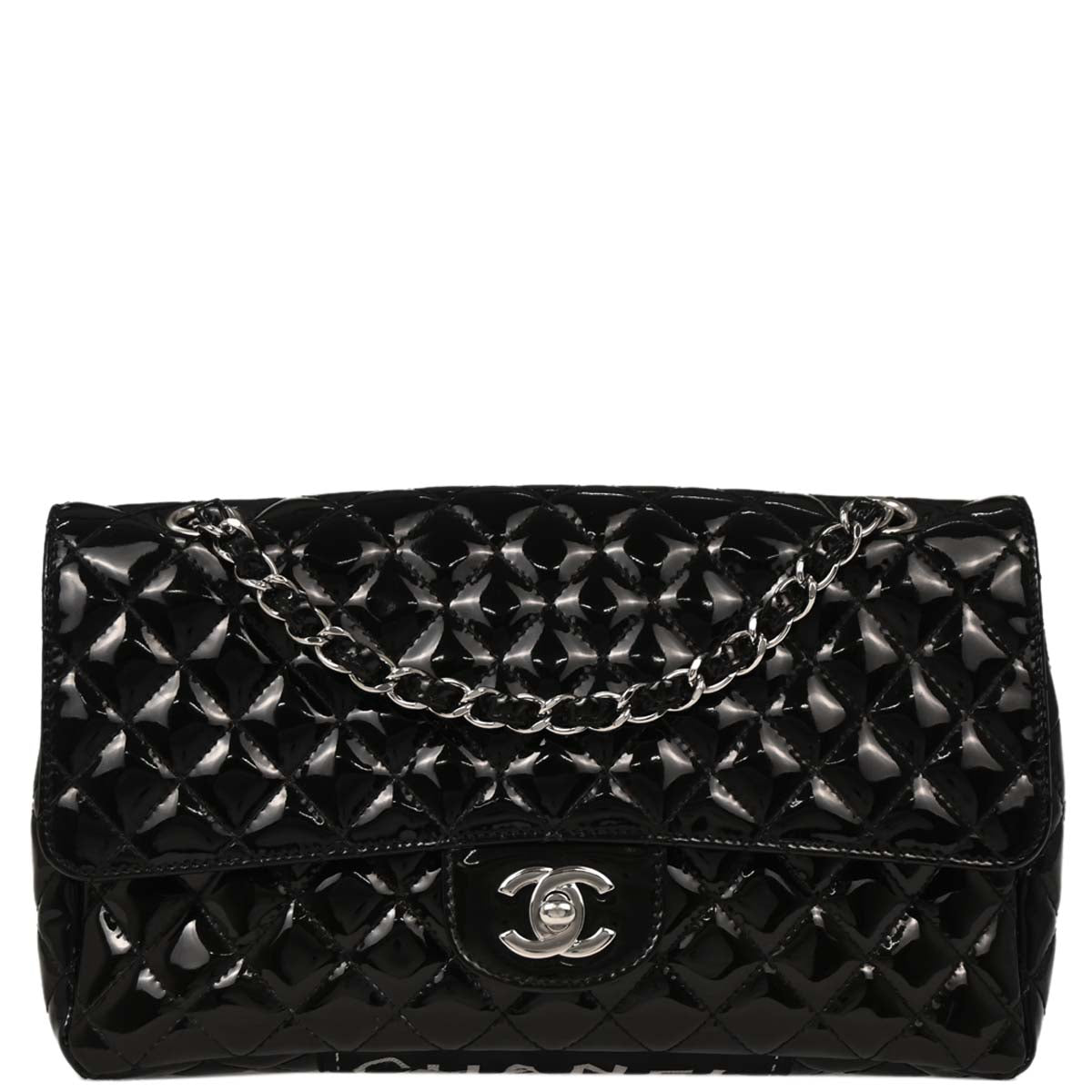 Chanel 2006-2008 Black Patent Leather Secret Label Single Flap Shoulder Bag