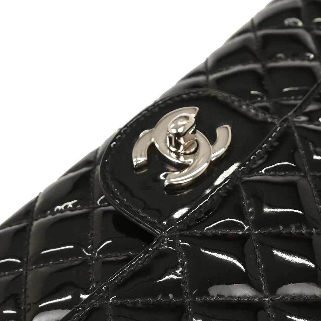 Chanel 2006-2008 Black Patent Leather Secret Label Single Flap Shoulder Bag