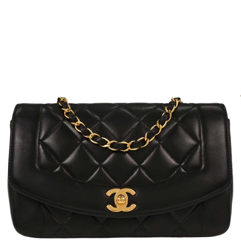 Chanel 1996-1997 Black Lambskin Small Diana Shoulder Bag
