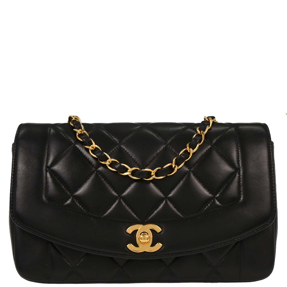 Chanel 1996-1997 Black Lambskin Small Diana Shoulder Bag