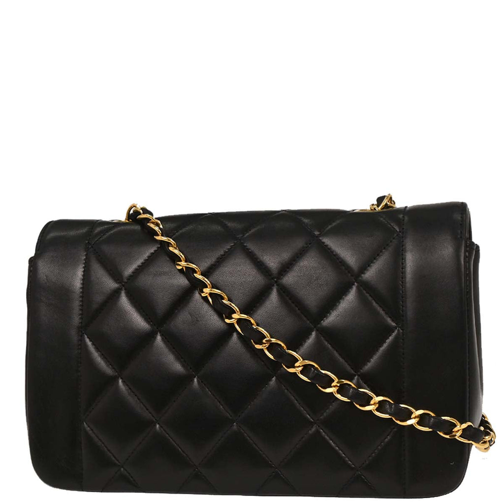 Chanel 1996-1997 Black Lambskin Small Diana Shoulder Bag