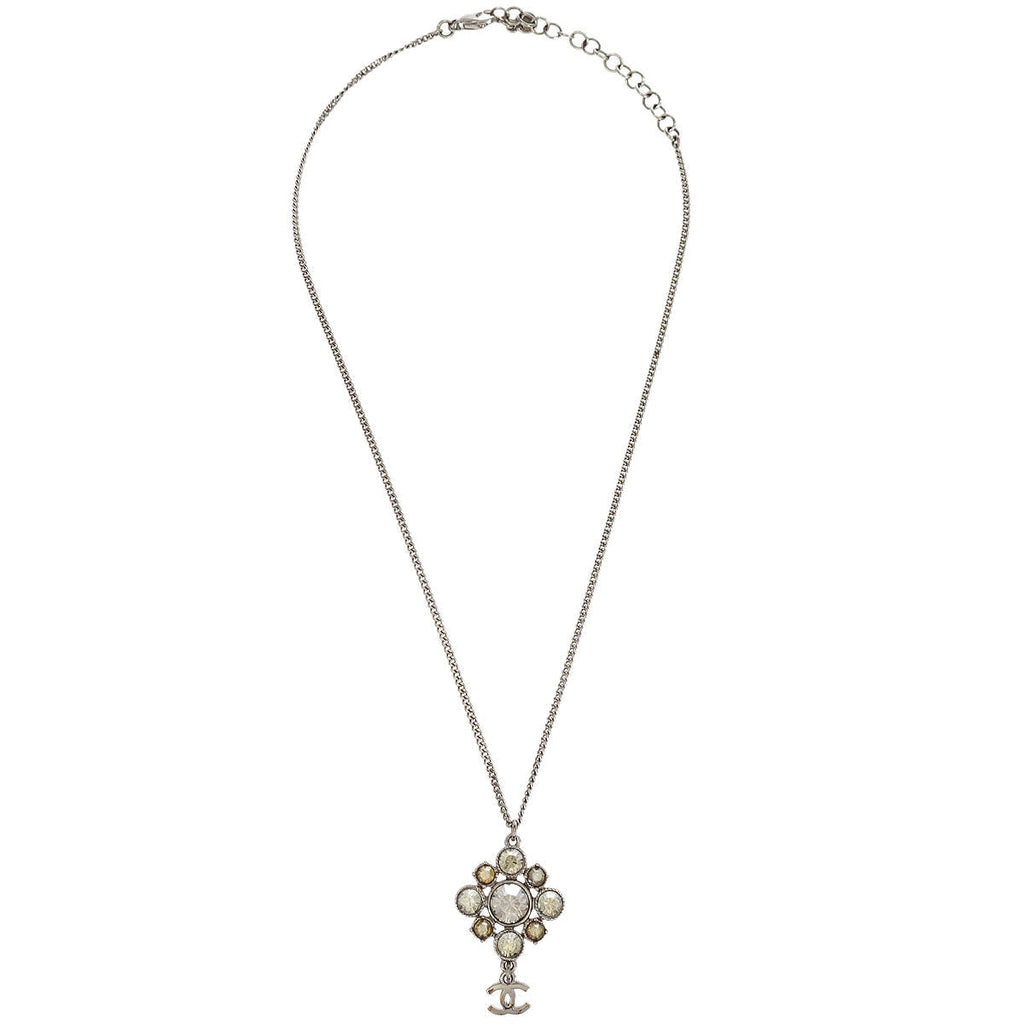 Chanel Necklace Pendant Rhinestone Silver 10V