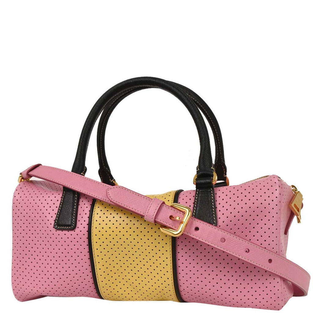 Prada Pink Yellow Perforated Handbag