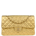 Chanel 2001-2003 Metallic Gold Lambskin Medium Classic Double Flap Shoulder Bag
