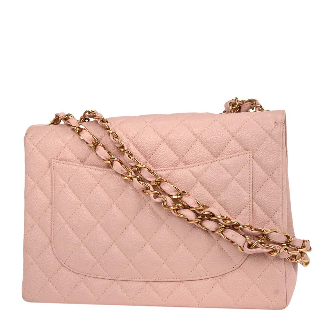 Chanel 2001-2003 Pink Caviar Jumbo Classic Flap Shoulder Bag