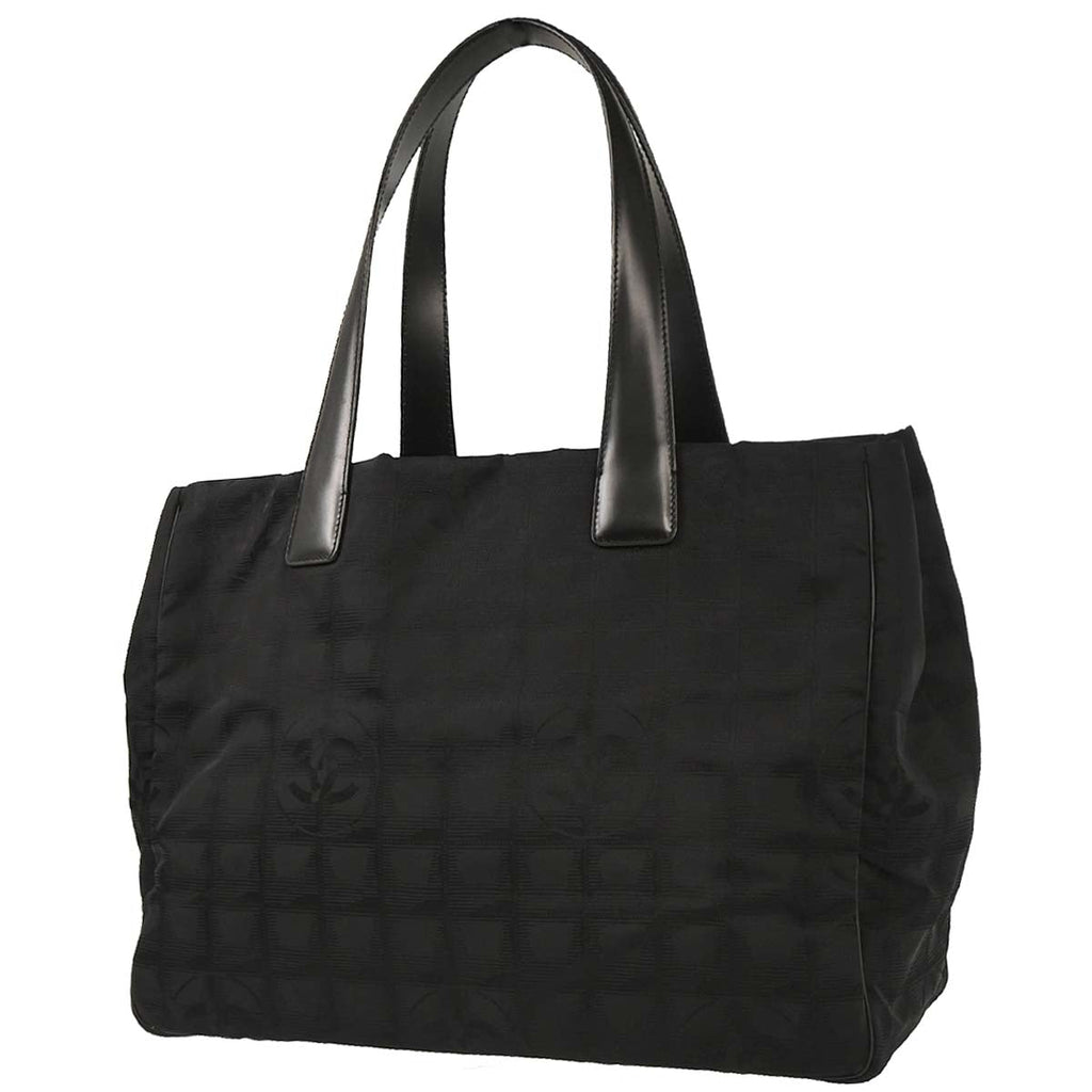 Chanel 2005-2006 Black Jacquard Nylon New Travel Line Tote Handbag