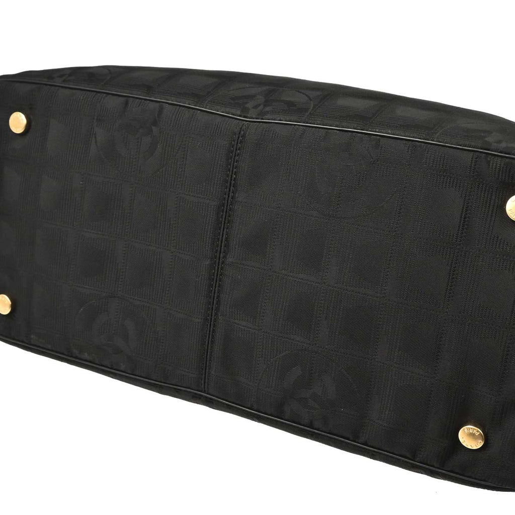 Chanel 2005-2006 Black Jacquard Nylon New Travel Line Tote Handbag