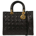 Christian Dior 1997 Black Lambskin Lady Dior Cannage 2way Shoulder Handbag